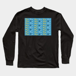 Yellow, blue and white paisley fish on blue backqround Long Sleeve T-Shirt